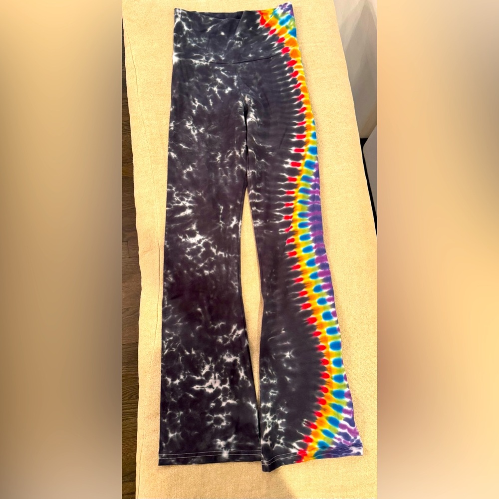 Tie-dyed flare, yoga style stretchy pants. Size SM